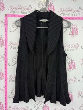 Peter Nygard vest Black Ribbed Open-Front Sleeveless Cardigan